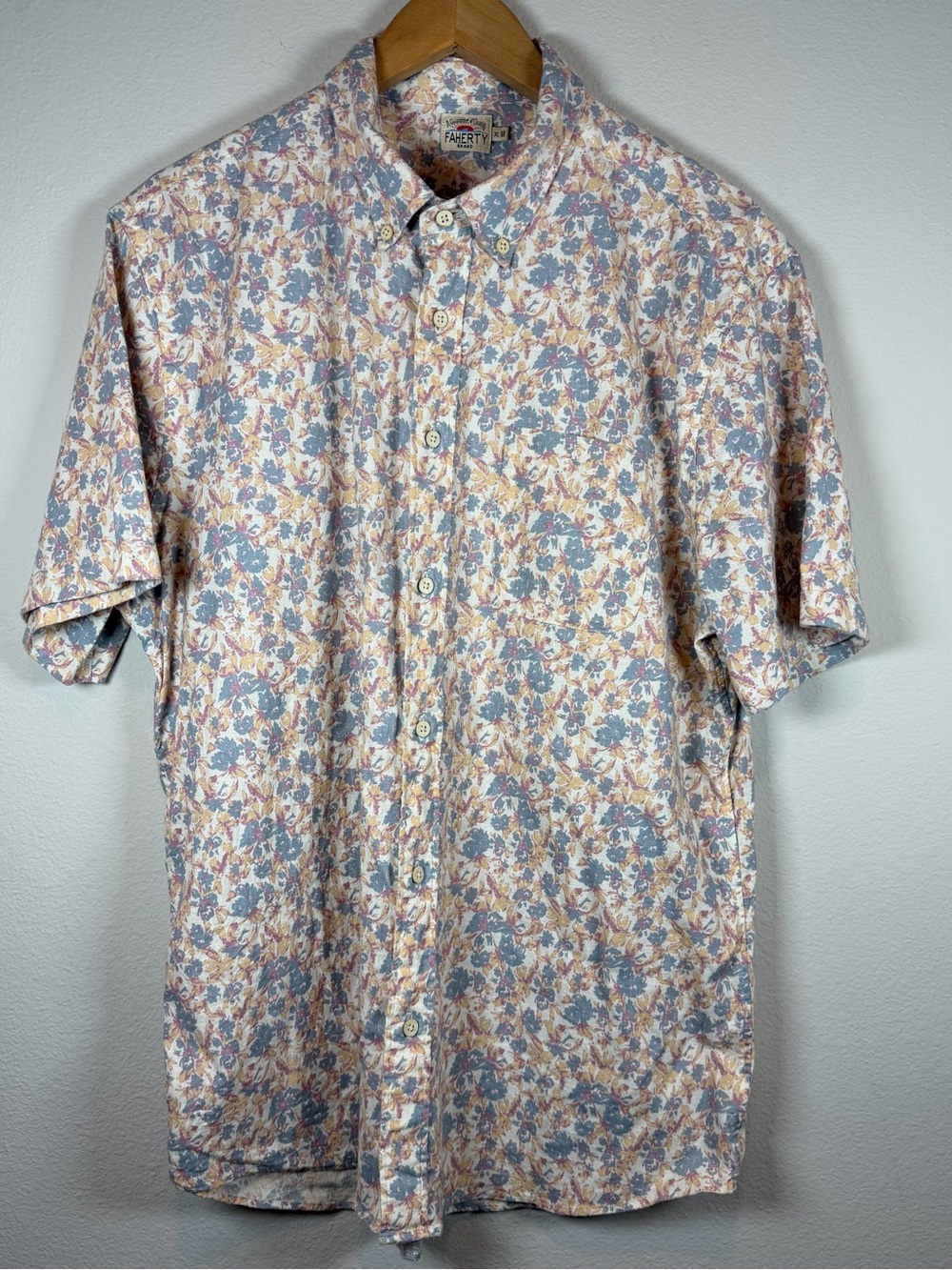 FAHERTY BRAND Breeze Shirt Tropical Shores Floral Hemp Blend Mens Size XL